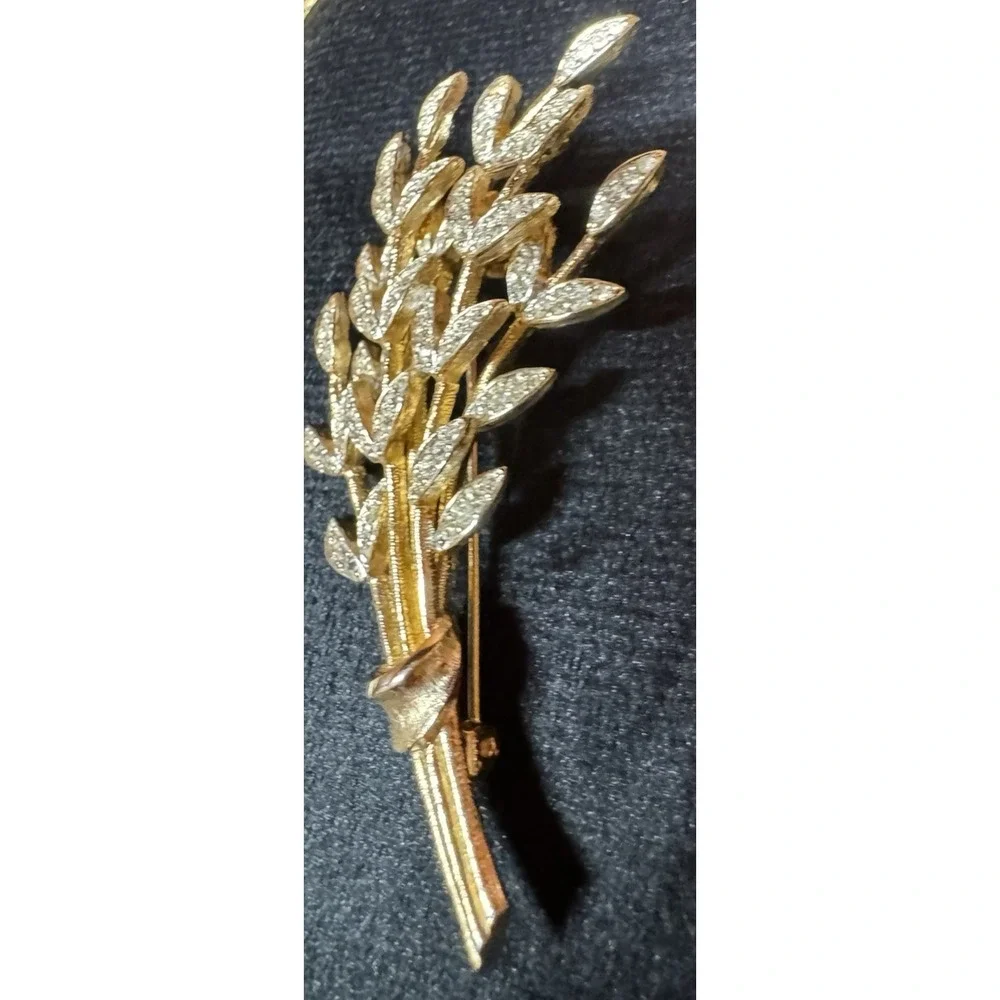 Vintage‎ Rhinestone Wheat Sheaf Brooch Gold Tone Floral Bouquet Pin